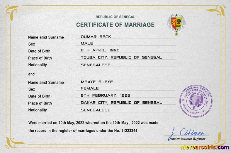 Senegal marriage certificate